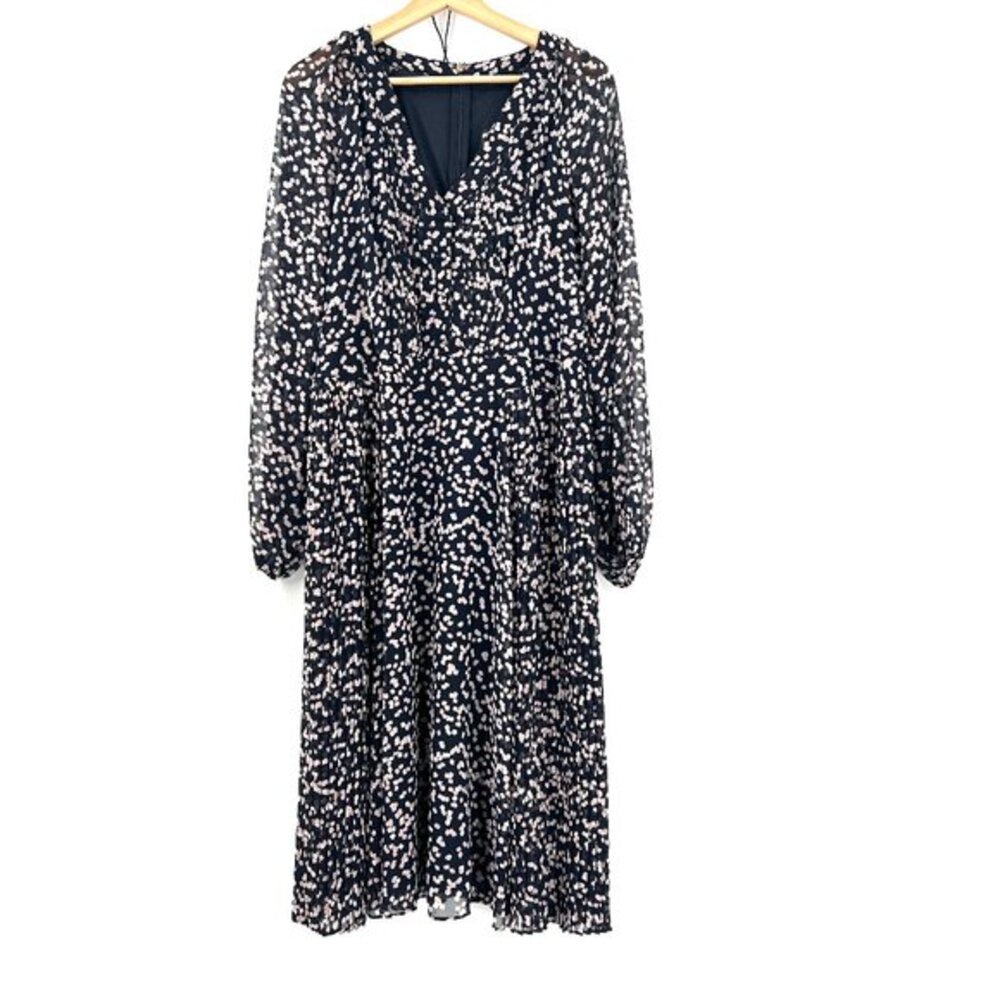 Karl Lagerfeld pleated abstract dot empire waist retro midi tea length dress 10